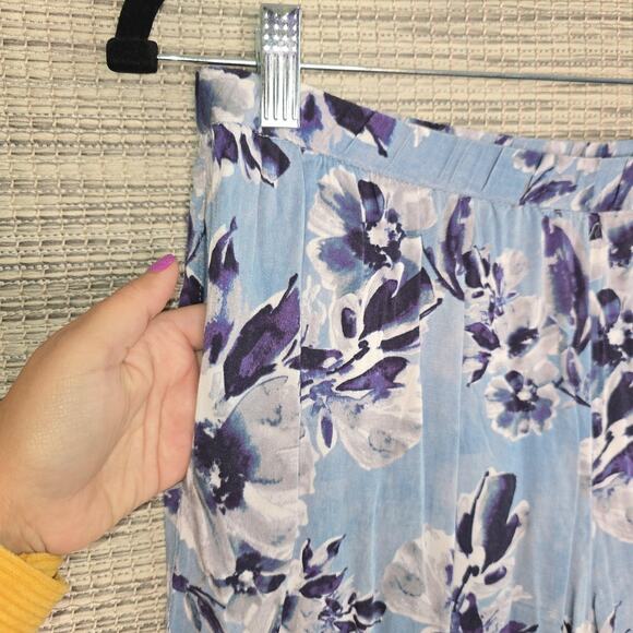Soft Surroundings Pants Womens Small Blue Floral Bamboo Rayon Stretch Wide Leg - Picture 2 of 11